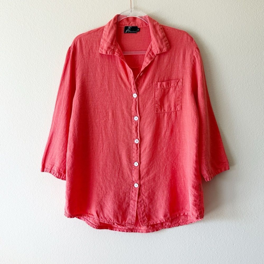 Fenini Coastal 100% Linen Lagenlook 3/4 Sleeve Blouse